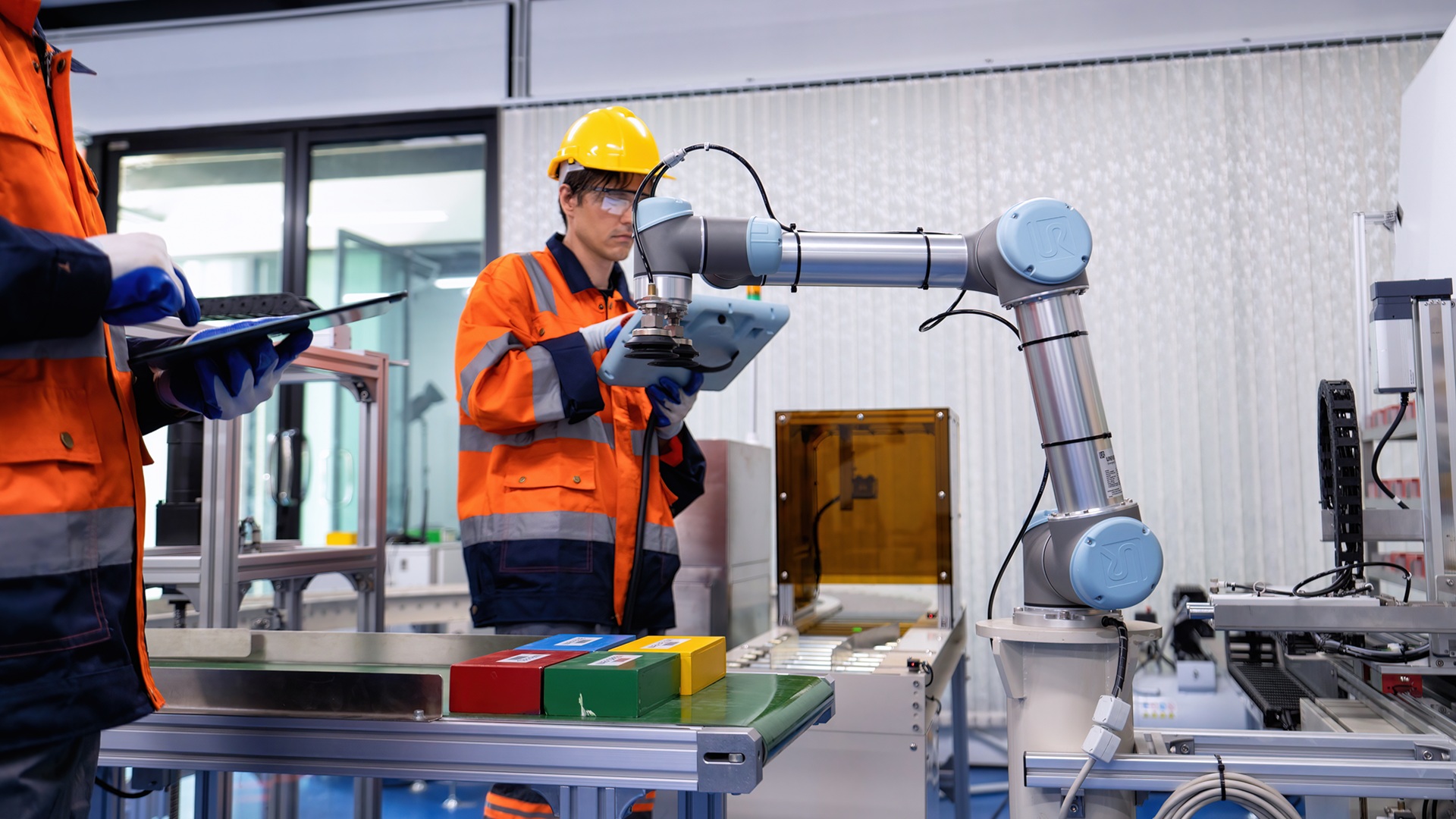 Engineer on training room learn on robotic logistic automation and distribution and trouble shoot